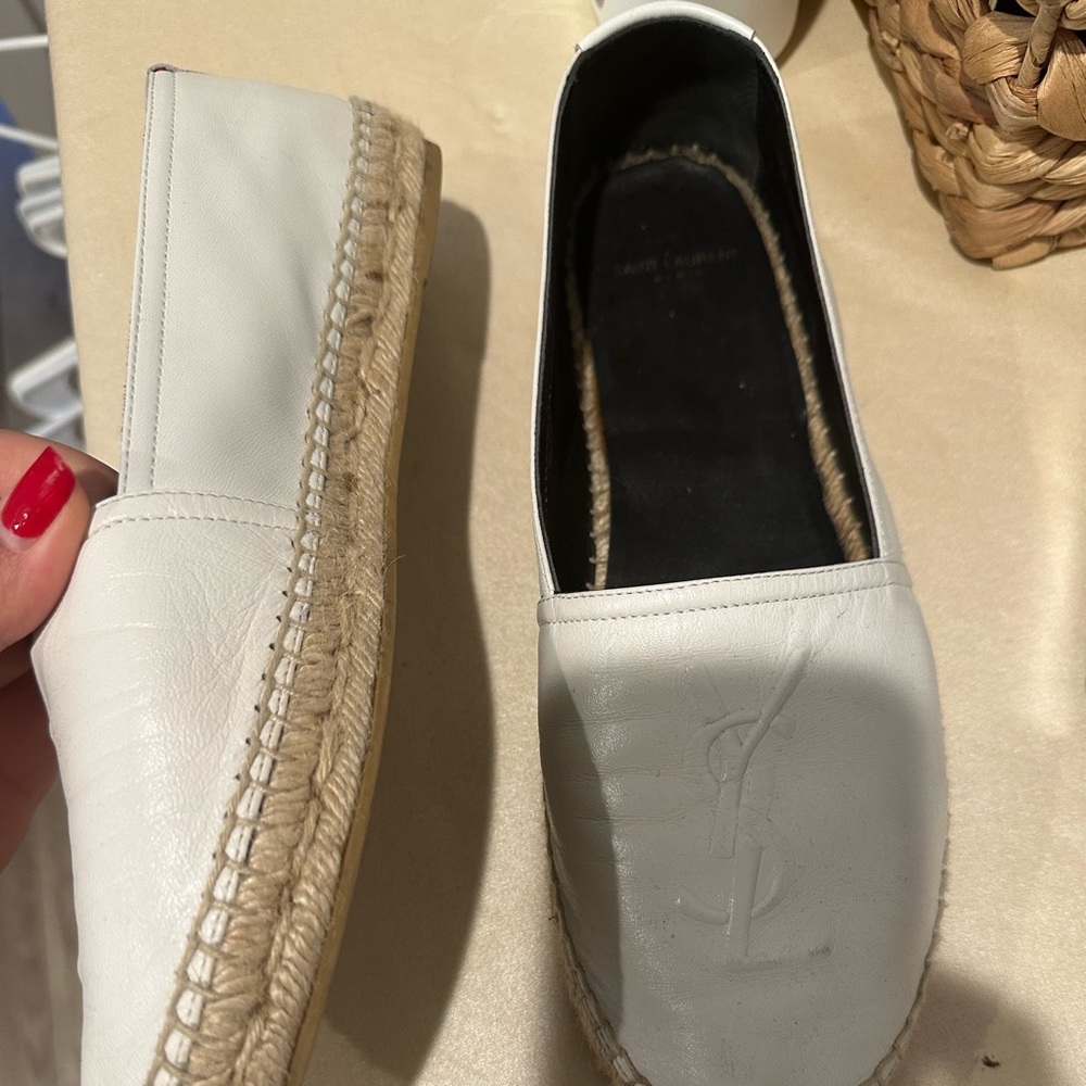Saint Laurent white leather espadrilles